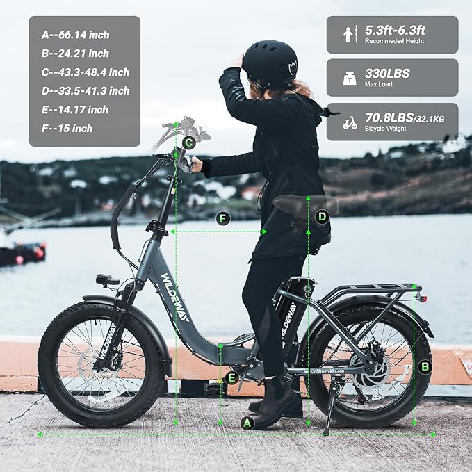 Wildeway Folding Electric Bike for Adults, FW11-Lite 750W Motor, 48V 15Ah Removable Battery, 20" x 3.0" Fat Tire E-Bike, 30MPH Top Speed, Step-Thru Frame, Foldable Ebike Commuter & Off-Road