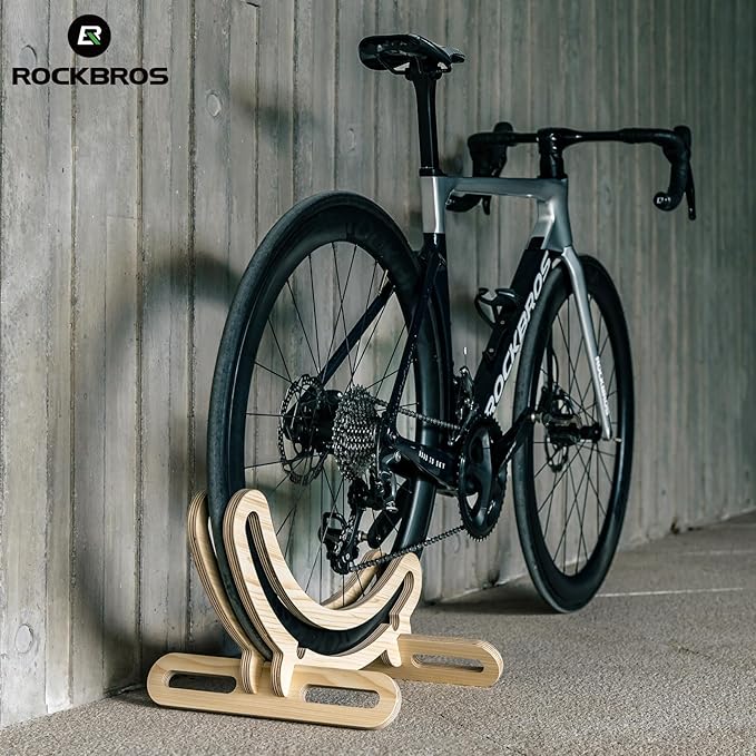ROCKBROS Indoor Bike Stand Floor Bicycle Storage Rack Wooden Display Stand for 700C Road Bikes (23C-30C) Bike Stop and Wheel Holder