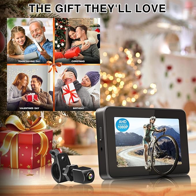 PARKVISION Bike Rear View Mirror,1080P AHD Bicycle Rear View Camera with 4.3''Screen,360°Rotatable Bracket, 5000mAh Battery Bike Handlebar Mirror with 110°Appropriate Angle for Most Bikes