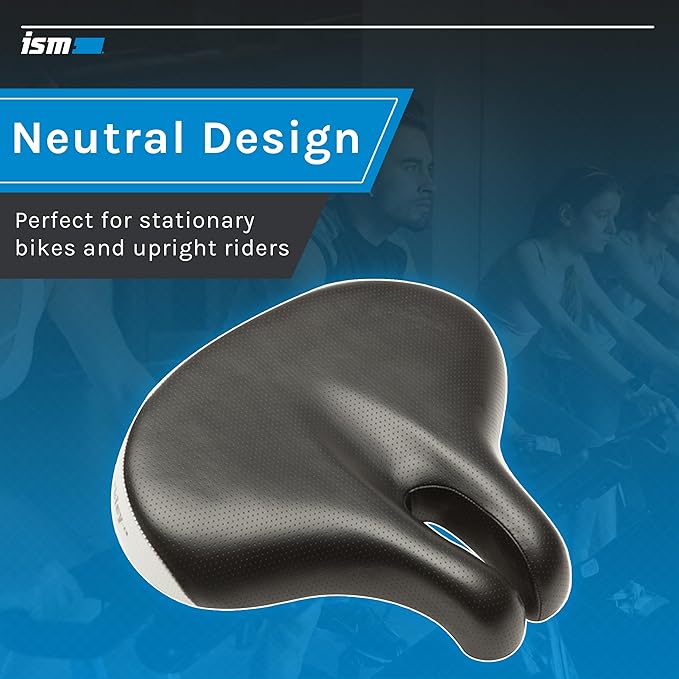 ISM Comfort Series Noseless Bike Saddle for Upright Riders - Anatomic Relief Bicycle Saddle for Hybrid, Police, Commuter Bikes, and Beach Cruisers - Wide and Thick Comfortable Bike Seat for Men/Women