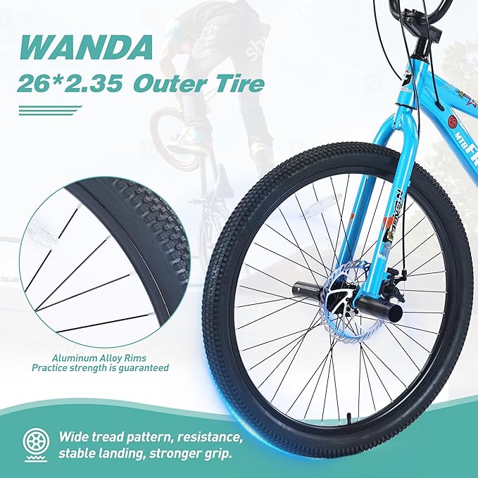 Freestyle Teen Bike Double Disc Brakes 26 inch BMX Bike High-Aluminum/Carbon Steel Frame, for for Teen Bike and Adult Bikes, with 2 Pegs, Bicycles for Men and Women, Multiple Colors