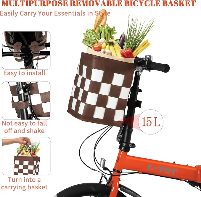 20 Inch Folding Bike for Adults, 7 Speed Foldable Bike with Basket, Lightweight Folding Bicycle with Adjustable Seat & Front and Rear V-Brakes (Orange)