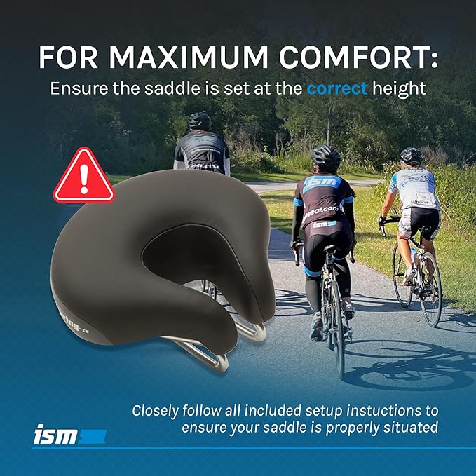 ISM Comfort Series Noseless Bike Saddle for Upright Riders - Anatomic Relief Bicycle Saddle for Hybrid, Police, Commuter Bikes, and Beach Cruisers - Wide and Thick Comfortable Bike Seat for Men/Women