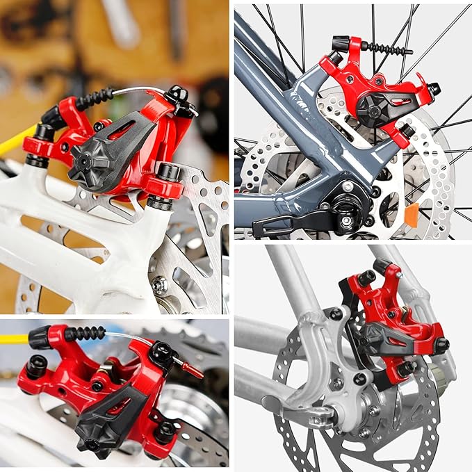 TOBWOLF 1 Pair Mechanical Disc Brake Kit, MTB Front & Rear Disc Brake Caliper with 160mm Rotor, Dual Piston Mechanical Disc Brake Set, Bicycle Accessories for Mountain Bike, Road Bike, BMX - Red