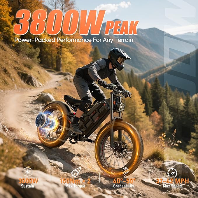 eAhora 2025 Romeo Ultra/Romeo 2 Peak 3000W/2500W 42/40 Mph Electric Bike for Adults 60V 70Ah/52V 60Ah 100-200Miles Long Range Ebike 26" Fat Tire Full Suspension Electric Bicycle