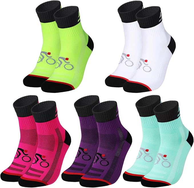 Bonuci 5 Pairs Mens Cycling Socks Sports Bike Socks Unisex Nylon Colorful Athletic Socks Breathable Cycling Gifts for Women