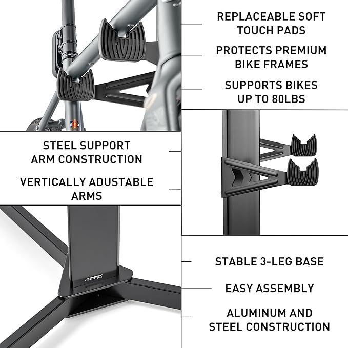 FEEDBACK SPORTS | Velo Cache 2 Bike Free-Standing Storage Tower | Vertical Rack For Road, MTB, Cyclocross, E-Bike | For Home, Office, Garage | Black