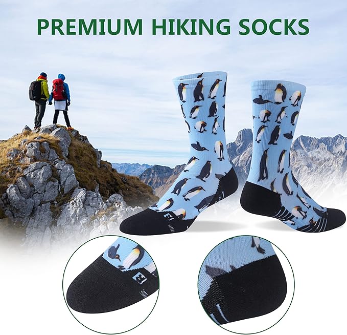 HUSO Hiking Socks Men Women Fashion Novelty Digital Printing Sports Crew Socks 3, 4 Pairs
