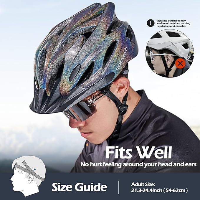 Odoland Adult Bike Helmet and Cycling Sunglasses Set for Men & Women, Safety Certified Bicycle Helmet with UV Protection Glasses for Mountain, Skating, Road, City Commuting & Outdoor Riding