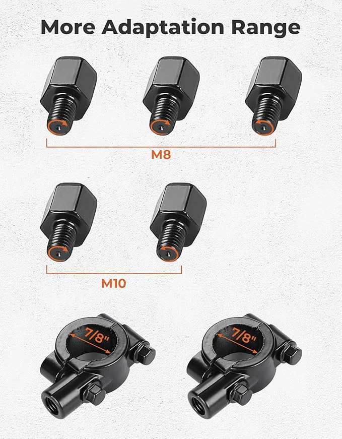 KEMIMOTO ATV Mirrors 8MM 10MM Motorcycle Rearview Mirrors for 7/8" Handlebar Compatible with ATV Polaris Sportsman Dirt Bike Scooter, Black