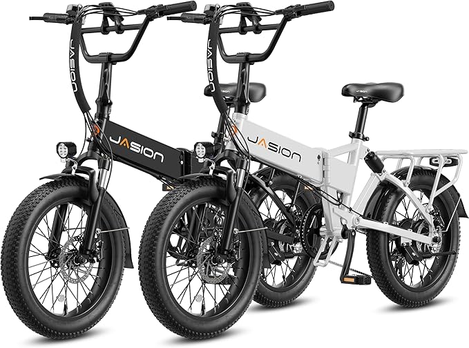 Jasion EB7 Foldable Electric Bike for Adults, 1200W Peak 20" Fat Tire, 48V Removable UL-Certified Battery, 28MPH 55 Mi Range Commuter Electric Mountain Bike with Dual Suspension for City,Beach,Snow