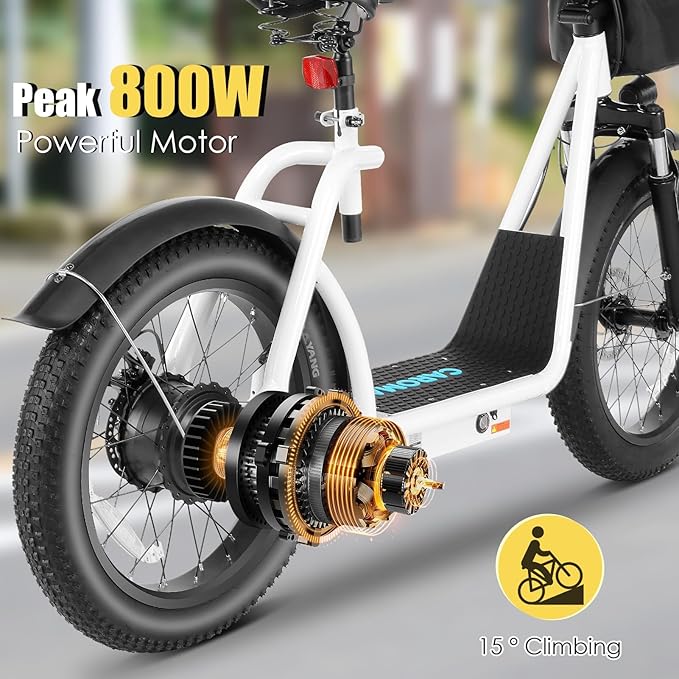 Caroma Electric Scooter with Seat for Adults, 800W Peak Motor, 20MPH & 30Miles Long Range, 20" Fat Tire Commuter E-Scooter with Basket for Grocery, Pets, and Daily Commute