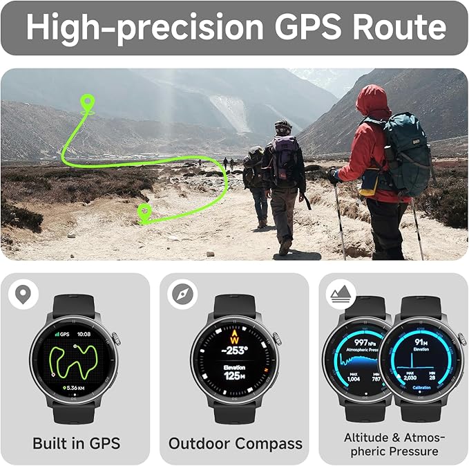 R5G Plus Smartwatch with GPS, Bluetooth Calling, 3ATM Waterproof Build, Custom Watch Faces, 110+ Sports Modes, All-Day Health Tracking, Sleep Insights, Compass, Barometer & Seamless Fitness Support