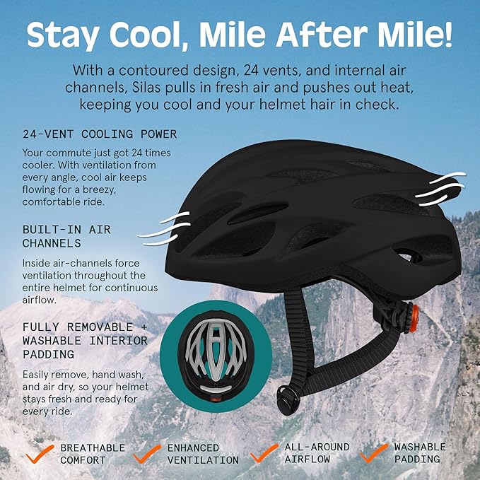 Retrospec Silas Road Bike Helmet with 24 Air Vents & Built-in LED Safety Light - Adjustable Adult Cycling Protection 54-61cm - Padded & Lightweight Design