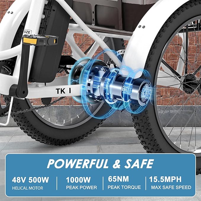 MOONCOOL Folding Electric Tricycle for Adults, 48V 500W 3 Wheels Electric Trike, Aluminum Frame 750W Electric Tricycle Adult Bicycle with Removable Battery, Front and Back Bags