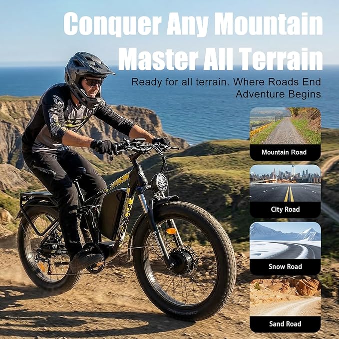 8000w Electric Bike for Adults, 60V 32Ah Battery Ebike, Fat Tire & Long Range Electric Bicycles, 210Nm Mountain Bike Full Suspension, Hydraulic Brake Electric Bicycle