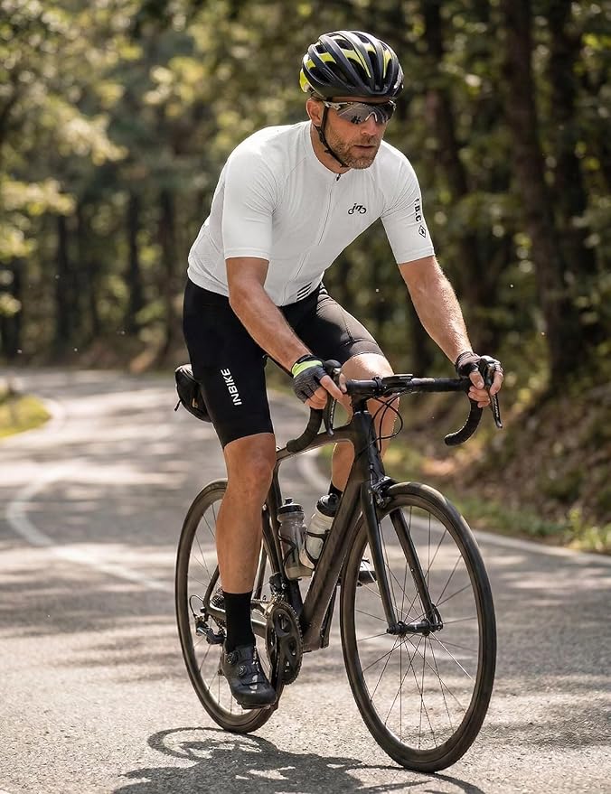 INBIKE Cycling Jersey Mens Set Reflective Breathable Biking Outfit Quick-Dry Bib Bicycle Jersey with 3D Padded Shorts