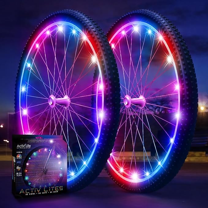 Activ Life 2-Tire Pack LED Bike Wheel Lights with Batteries Included, Get 100% Brighter and Visible from All Angles for Ultimate Safety and Style
