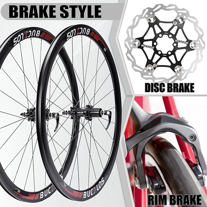 BUCKLOS 700C Road Bike Wheelset Disc/Rim Brake with Carbon Hub, 40mm Depth Road Bike Wheels Support 8/9/10/11 Speed, Clincher 18-25c 700c Bike Wheel Thru Quick Release/24H Spokes