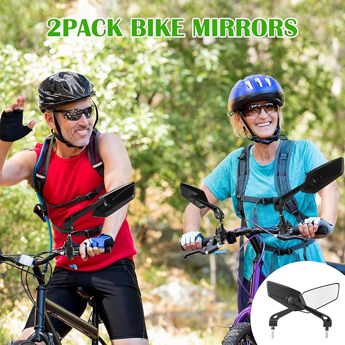 Hestya 2 Pack Bike Mirrors 360° Adjustable Rotatable Bike Handlebar Rear View Mirror Safety Bicycle Rearview Glass with Universal Fit Accessories for Motorcycle Handlebars