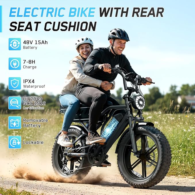 Electric Bike for Adults,1500W Peak Motor Retro E Bike,30MPH Max Speed,60/110 Miles Range,Removable 48V 15Ah Battery,20"x4.0"Fat Tire,Ebike with Suspension,UL 2849