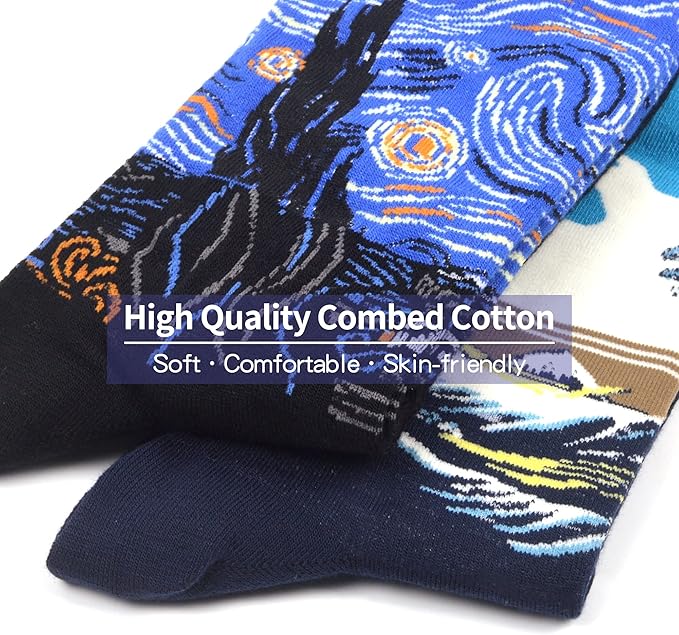 WeciBor Men's Dress Funny Crazy Colorful Novelty Combed Cotton Crew Socks 12 Pack - Size 7-10/10-13/13-15