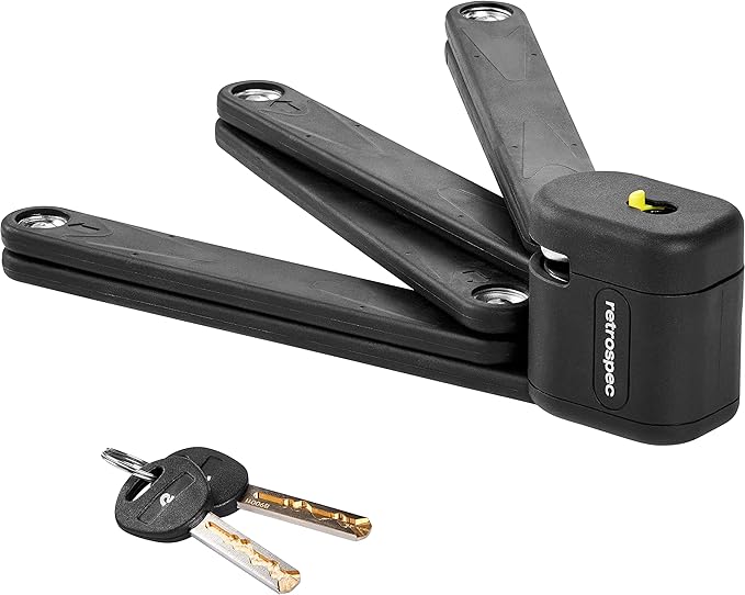 Retrospec Fortitude Folding Bike Lock - Heavy Duty Anti-Theft, 5mm Coated Steel Cut Resistant Bars, Disc Cylinder Pick Resistant Lock with 2 Rust Resistant Keys and Lock Carrier,Matte Black