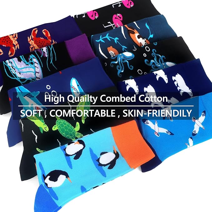 WeciBor Men's Dress Funny Crazy Colorful Novelty Combed Cotton Crew Socks 12 Pack - Size 7-10/10-13/13-15