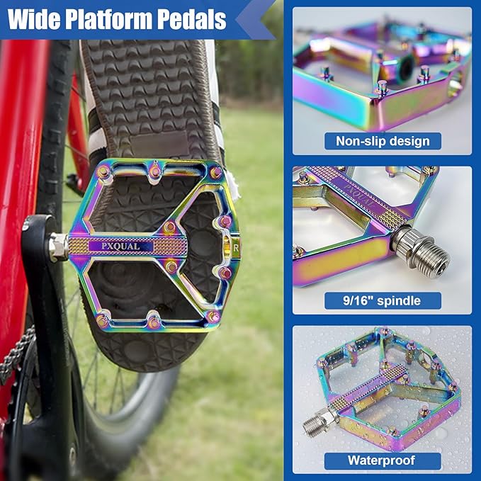 Mountain Bike Pedals MTB Bicycle Flat Pedals 3 Sealed Bearings Aluminum 9/16" Lightweight Platform for Road MTB