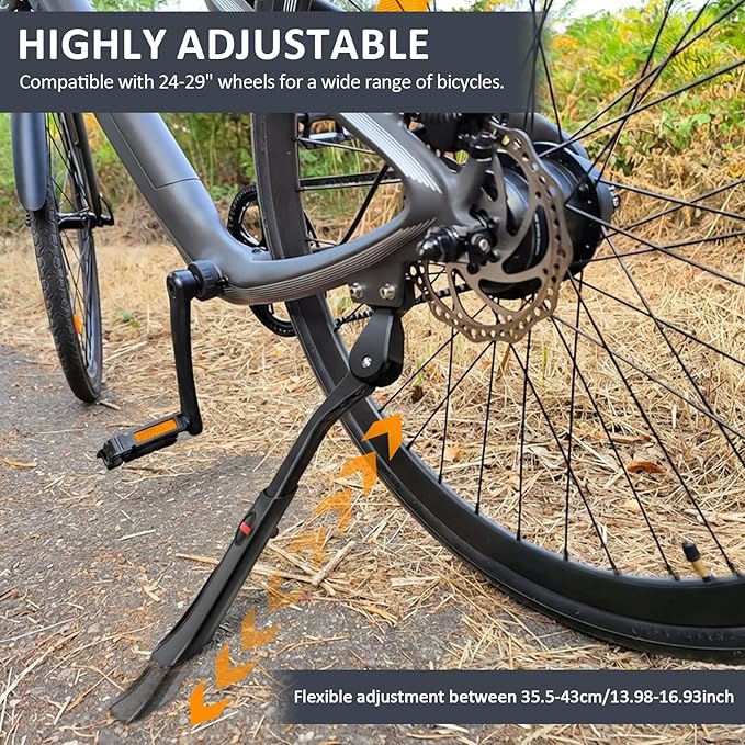 Bike Kickstand for Adult Bike, 14" -17" Adjustable Universal Bike Stand, Rear Side Aluminum Alloy Bicycle Stand Fit, Bicycle Wider Base Stands, Non-slip Kick Stand for Mountain/Road/E-Bike