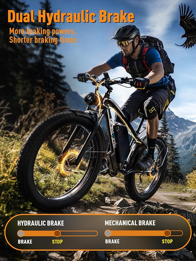Ebike for Adults Electric, 52V 19.2Ah/32Ah, Peak 2000W/2500W E-Bike, 36/40MPH, 70 Miles/100Miles, Hydraulic Disc Brake, Off Road Snow Mountain E-Bike, 24"/26" Fat Tire Electric Bicycle UL2849 by SGS