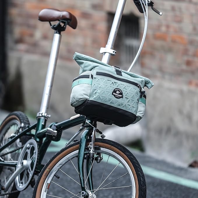Rhinowalk Handlebar Bag for Brompton Folding Bike, 6.5L Expandable Front Bag with Quick Release Mount, Multiple Pockets, Shoulder Strap & Rain Cover (Duck Egg Blue)