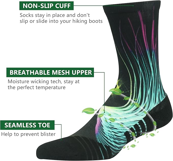 HUSO Hiking Socks Men Women Fashion Novelty Digital Printing Sports Crew Socks 3, 4 Pairs