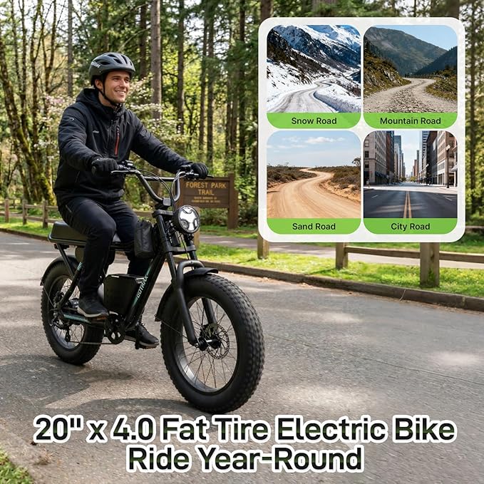 Gotrax R7 Electric Bike for Adults, 750W Motor, 25mph, Max 45-Mile Range, 20" Fat Tire, UL Certified, 48V Removable Battery, Oversized Padded Seat, Basket&Frame Bag, Easy Assembly for City&All-Terrain