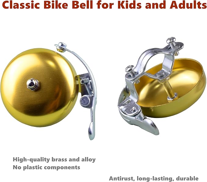 Classic Bell, Loud Crisp Clear Sound Bicycle Accessories for Adults Youths, Stylish Horn for Road and Mountain Bikes