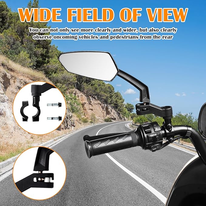 Hestya 1 Pair Handlebar Bike Mirror 360° Rotatable and Adjustable Universal Fit Rearview Bicycle Mirrors Glass Lens Safe Cycling Accessories for Scooter, E-bikes, Mountain Bikes, Road Bicycles