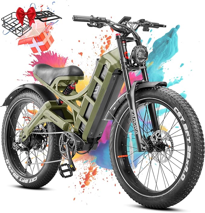eAhora Romeo Pro (2025 Upgraded) Peak 1600W 34MPH Electric Bike for Adults, 48V 60AH 200+ Miles Long Range Electric Bike, 26*4.0" Fat Tire Electric Mountain Bike, Full Suspension, Commuting & Delivery