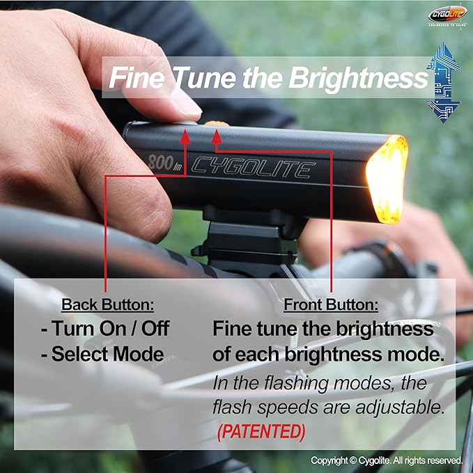 Cygolite Velocity 1600, 1200, 1000, 800 Lumen USB-C Bike Lights – Anodized Aluminum Alloy – 9 Light Modes – Fine Tunable Brightness - Compact, IP67 Waterproof – Hard Mount – Road & Mountain