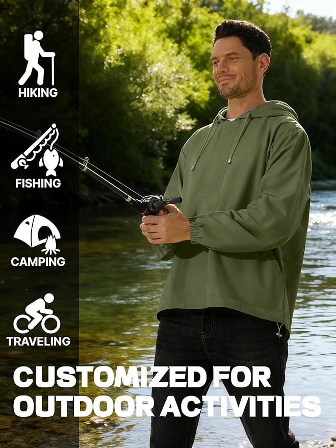 Men's Rain Jacket Waterproof Windbreaker Raincoat Cycling Running Hiking Golf Travel Gear Hood Lightweight Packable