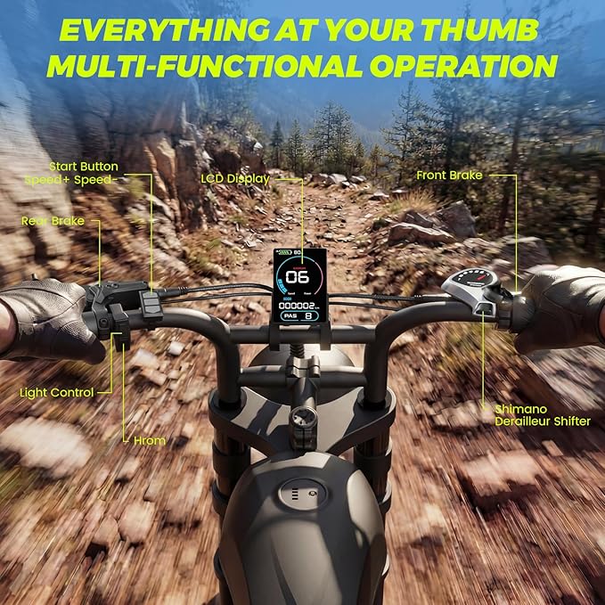 Electric Bike for Adults, 1000W/1500W Dirt Bike, 30MPH/34MPH, 48V 15Ah/48V 18.9Ah E-Bike, 30-47 Miles Electric Motorcycle, 20" Fat Tire Off-Road Bike, All Terrain for Mountains, Snow, Sand, Road