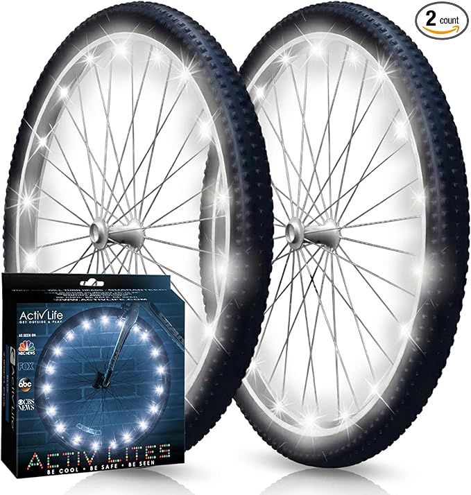 Activ Life 2-Tire Pack LED Bike Wheel Lights with Batteries Included, Get 100% Brighter and Visible from All Angles for Ultimate Safety and Style