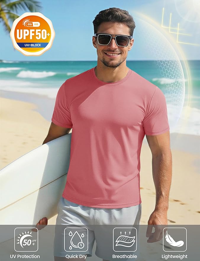 MAGCOMSEN Men's Short Sleeve UPF 50+ T-Shirt Quick Dry Workout Athletic Running Swim Tops Tee Rash Guard Performance Shirts