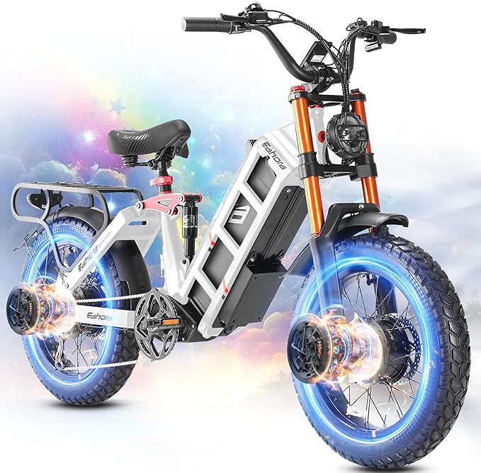 2025 eAhora Juliet Pro 2 5400W/1200W 43/34MPH Dual Motor | 60V 70Ah/52V 60Ah 200-220+Miles Long Range Ebike for Delivery and Commuting | 20'' Fat Tire Full Suspension Electric Bike for Adults