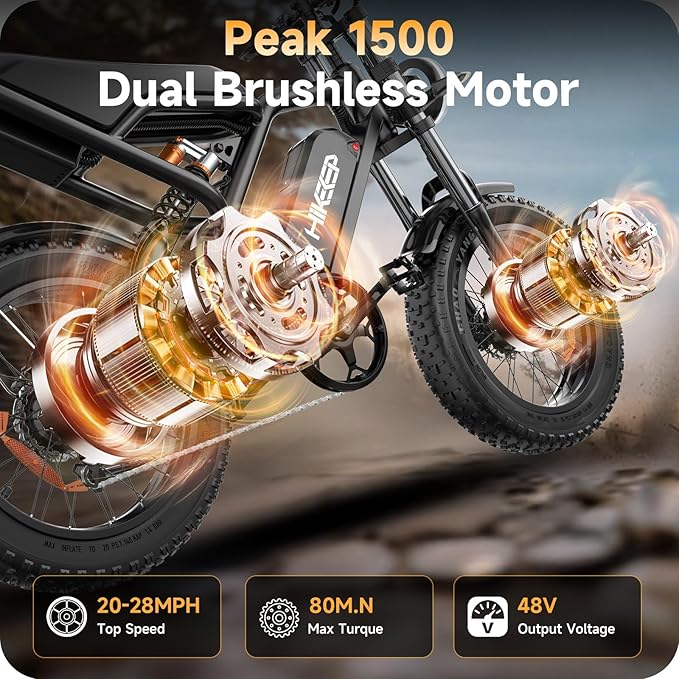 Electric Dirt Bike for Adults - Peak 1500W/3000W Electric Bikes, 48V/52V 15.6Ah/25Ah/40Ah, 50-100 Mile Range(PAS Mode), 16/20 Inch All-Terrain Fat Tire Motorcycle