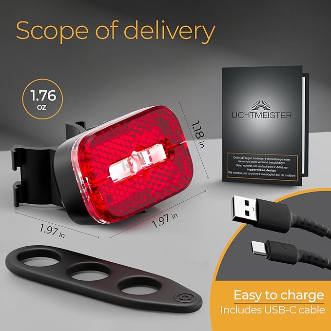 LICHTMEISTER® Bike Tail Light with Reflector and Intelligent Brake Light Function – Rear Bike Light LED – Bicycle Tail Light