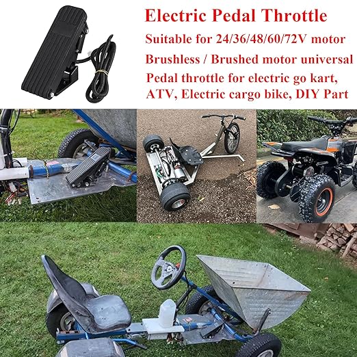 Electric Gas Pedal for Electric Scooter Go Kart Throttle 3Pin Foot Throttle for Golf Kart MY1020 Motor (Pedal Long)