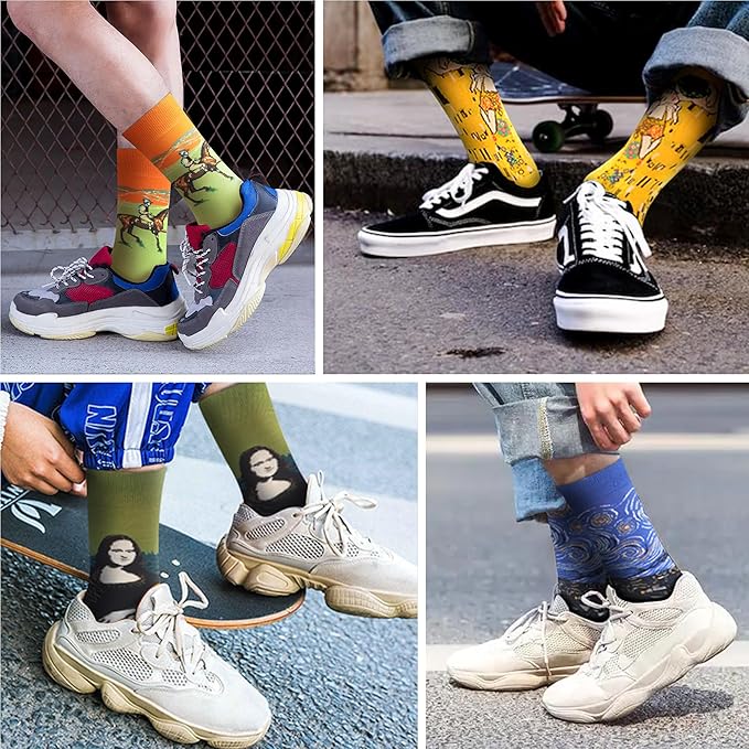 WeciBor Men's Dress Funny Crazy Colorful Novelty Combed Cotton Crew Socks 12 Pack - Size 7-10/10-13/13-15