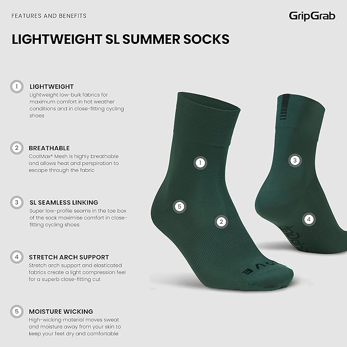 GripGrab Lightweight SL Performance Summer Cycling Socks Eyecatching 2 Lengths Road Mountain Gravel Bike Indoor Biking