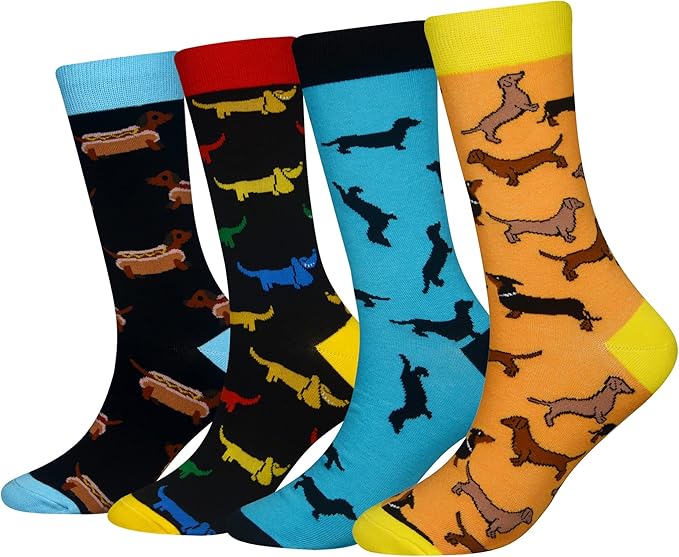 Cansok Men's 2/4 Packs Fun Crazy Novelty Dress Crew Socks