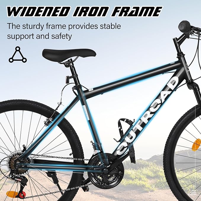Betterland 26 Inch Mountain Bike, 7-Speed Adult Bike with Dual V Brakes, Outdoor Cycling Bike with High Carbon Steel Frame and Front Suspension, Adjustable Ergonomic Seat for Bicycle